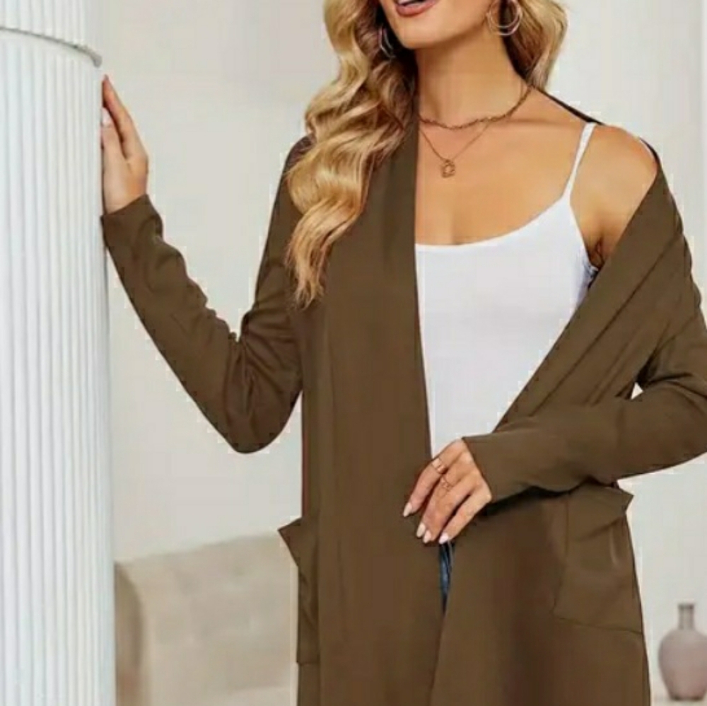 Classic Open-Front Brown Women's Cardigan Sweater